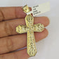 Solid 10k Gold Cuban Curb Chain Nugget Cross Pendant 6mm 20"-30" SET Necklace Two-tone