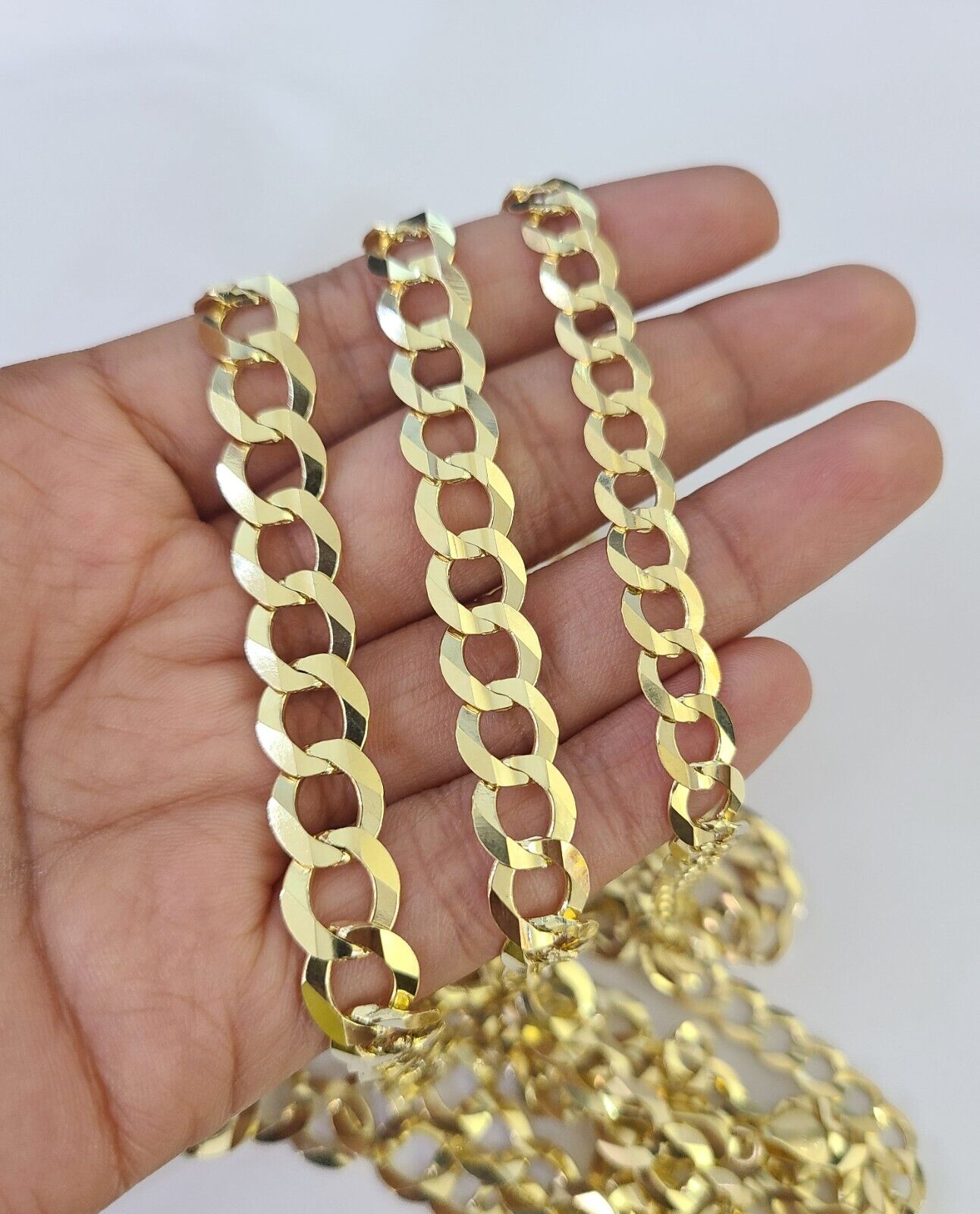 10k Solid Cuban Curb Link Necklace Chain Yellow Gold 8mm 9mm 10mm 20"-30"