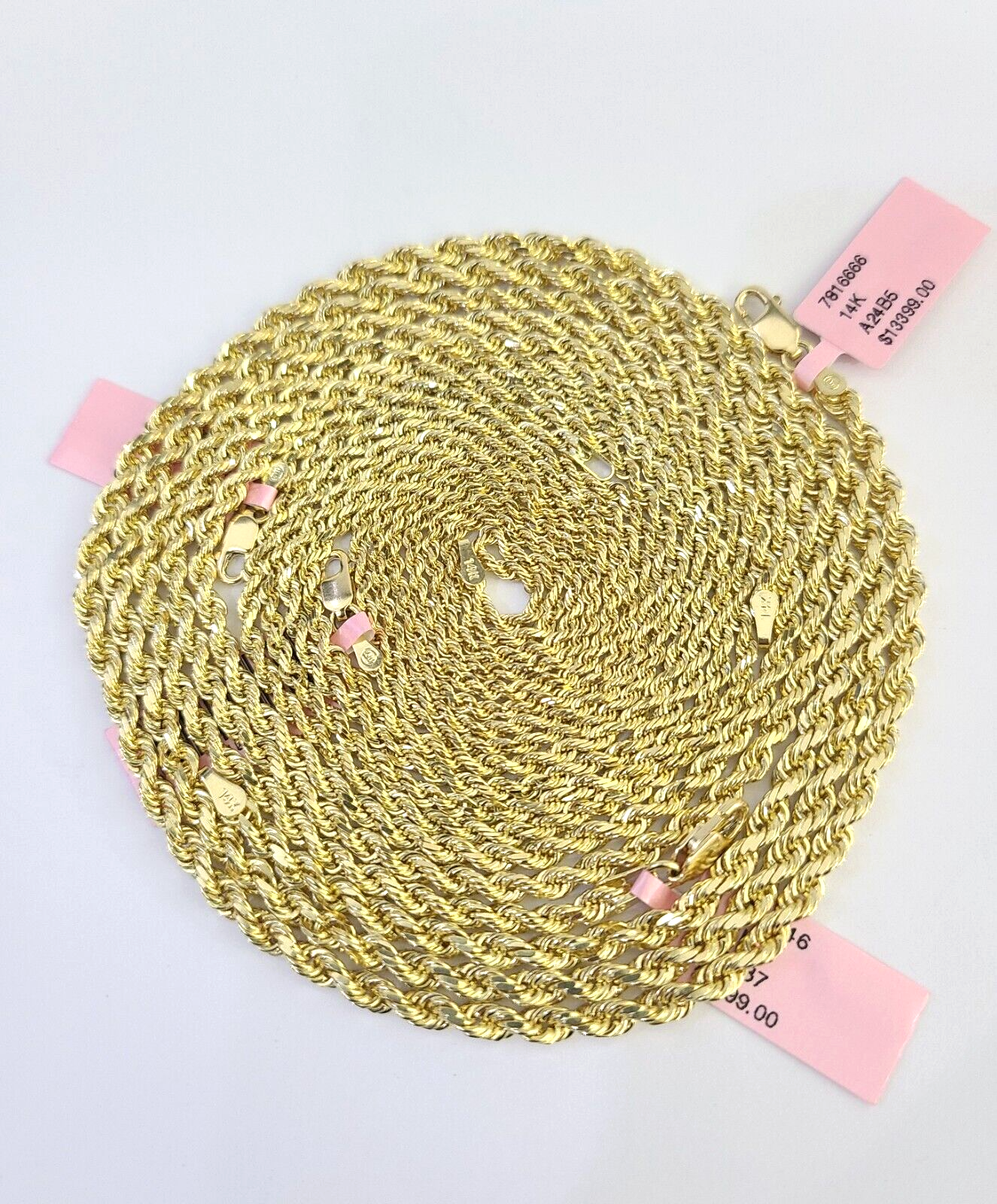 Real 14k Gold Rope Chain Necklace 2mm 2.5mm 3mm 4mm Yellow 14kt Men Women