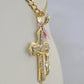 14k Gold Chain Jesus Cross Charm Solid Cuban Curb 5mm 20"-28" Inch SET Necklace