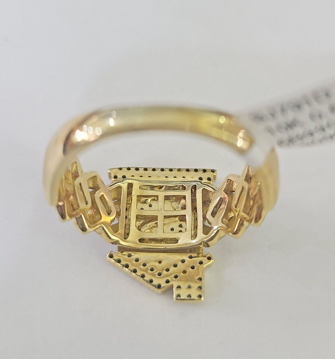 Real 10k Yellow Gold Diamond Mens Ring Trap House Band Casual Genuine Natural