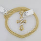 10k Gold Miami Cuban Chain Spiral Cross Charm Pendant 3mm 18-28in Necklace Set