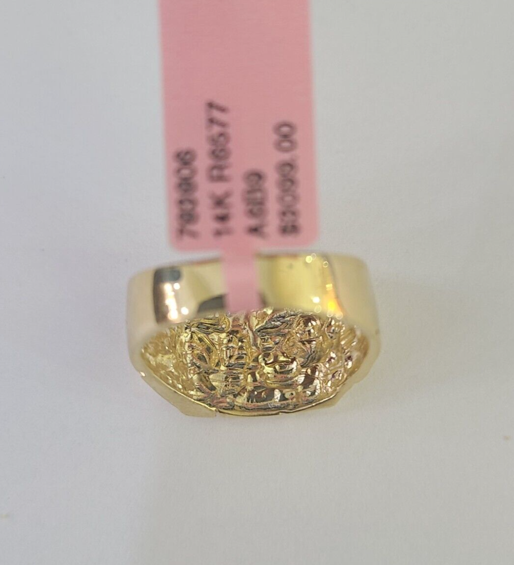 Real 14k Nugget Ring Yellow Gold Men Casual Flat Square 10kt