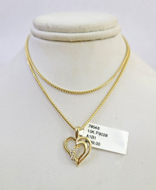 10K Solid Franco Chain Heart Pendant Charm Necklace 16"-22" 1mm Gold Ladies