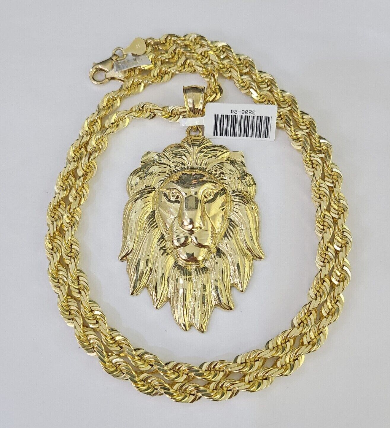 Real 10k Solid Rope Chain Lion Charm Set 6mm 20