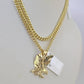 10K Gold Miami Cuban Chain Flying Eagle 18"-28" 3mm REAL Pendant Necklace SET