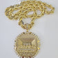 Real 10k Rope Chain Last Supper Charm Set 10mm 20"-30" Inch Necklace Yellow Gold