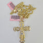 Real 14k Solid Chain Cross Charm Set Miami Cuban Link 3mm Necklace Pendant Gold