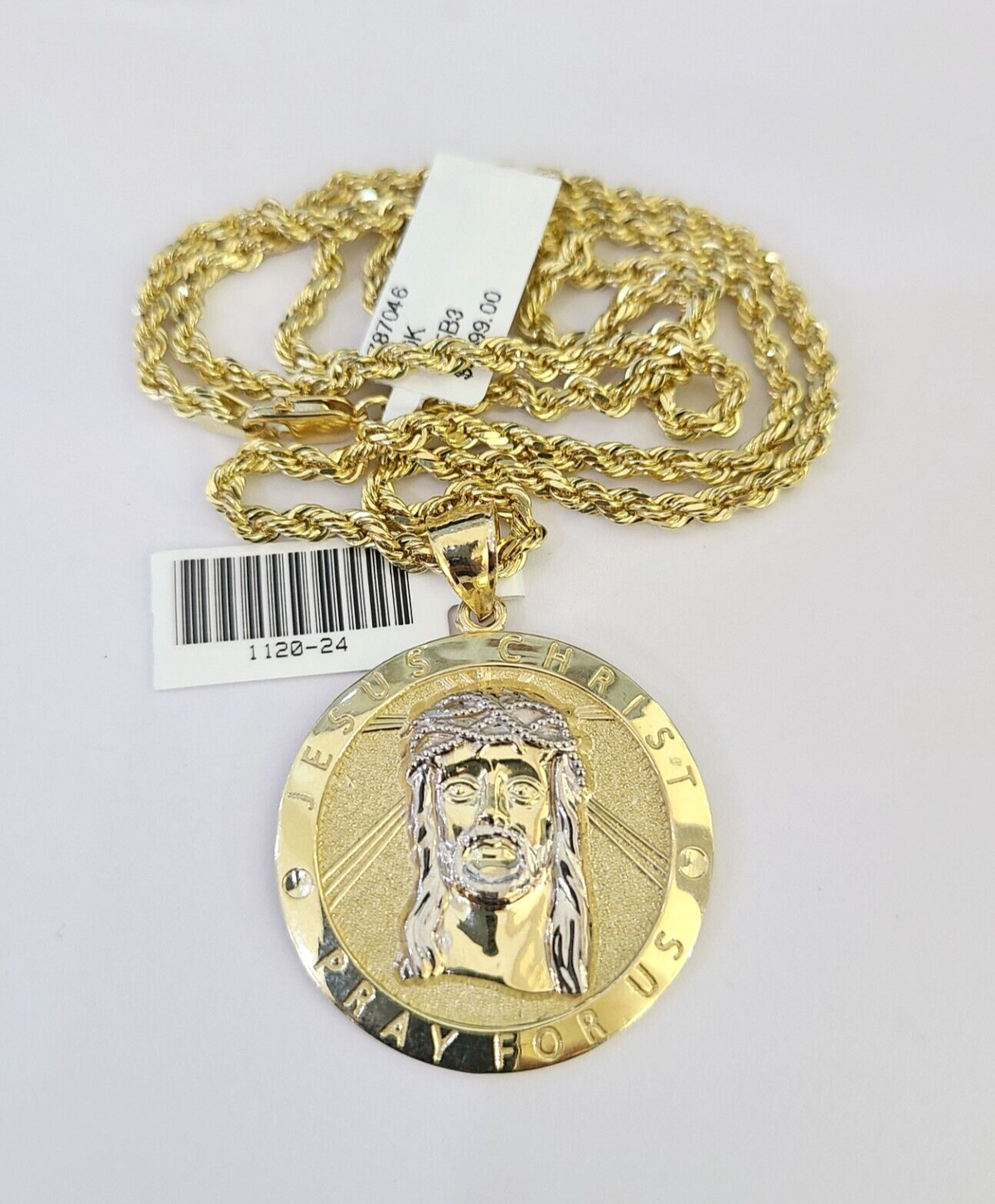 Jesus Rope Silver Chain 10k Solid Rope Chain 3mm Jesus Christ Pendant Charm Necklace SET 18-26 ...