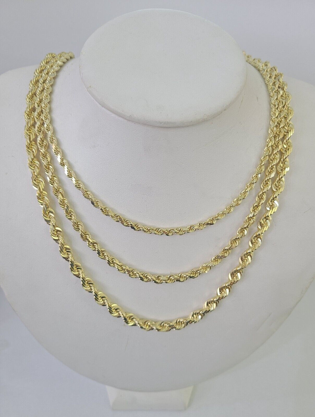 10k Solid Rope Chain 10k Solid Rope Chain Yellow Gold Necklace 4mm 5mm 6mm 20-30Inches Real ...