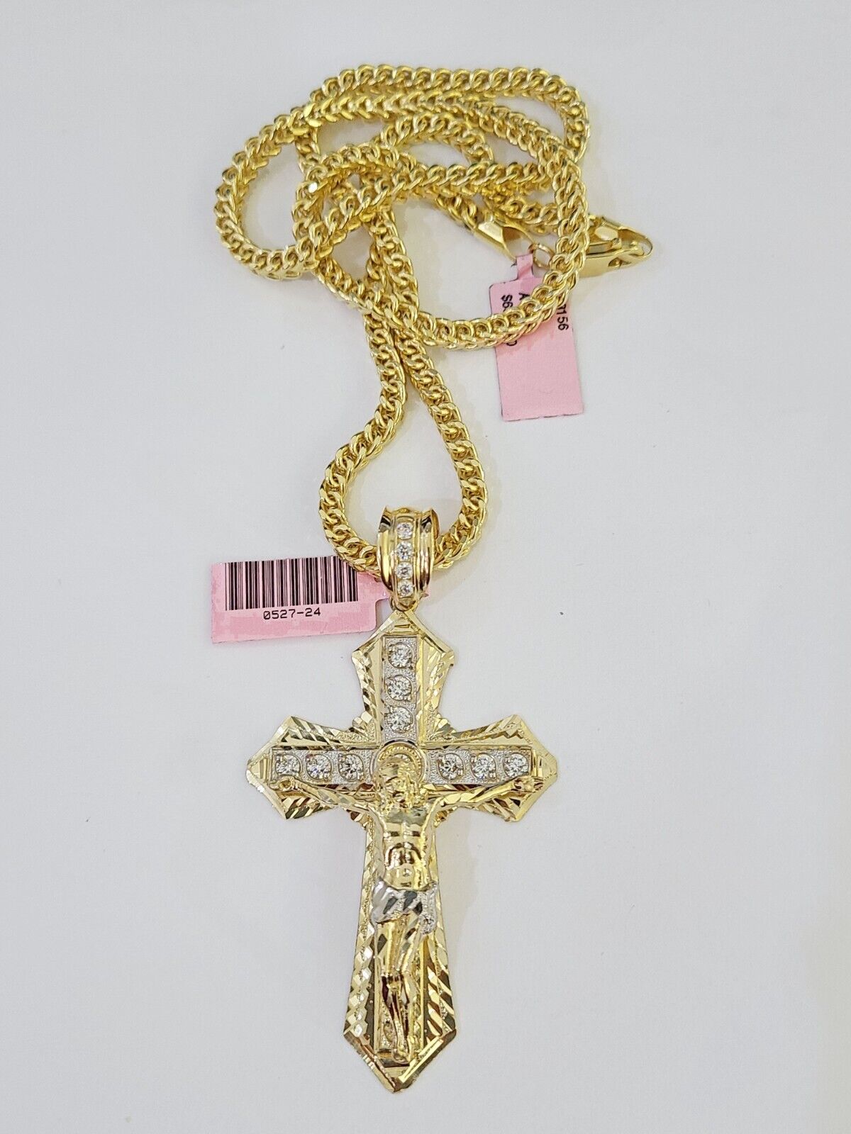 14K Franco Chain Jesus Cross Pendant Charm Necklace 20"-26" 4mm Gold Yellow