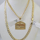 10k Gold Chain Last Supper Charm Solid Cuban Curb Link 5mm 18"-28" Inch SET