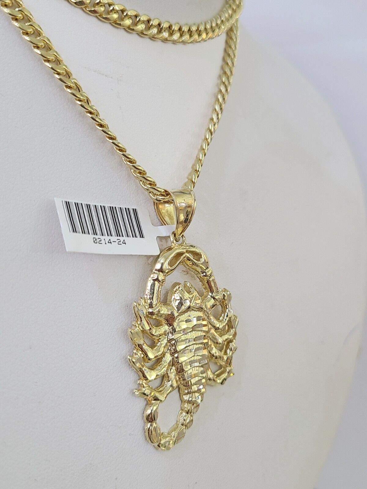 Real 10k Miami Cuban Chain Scorpion Charm Set 4mm Yellow Gold Necklace Pendant