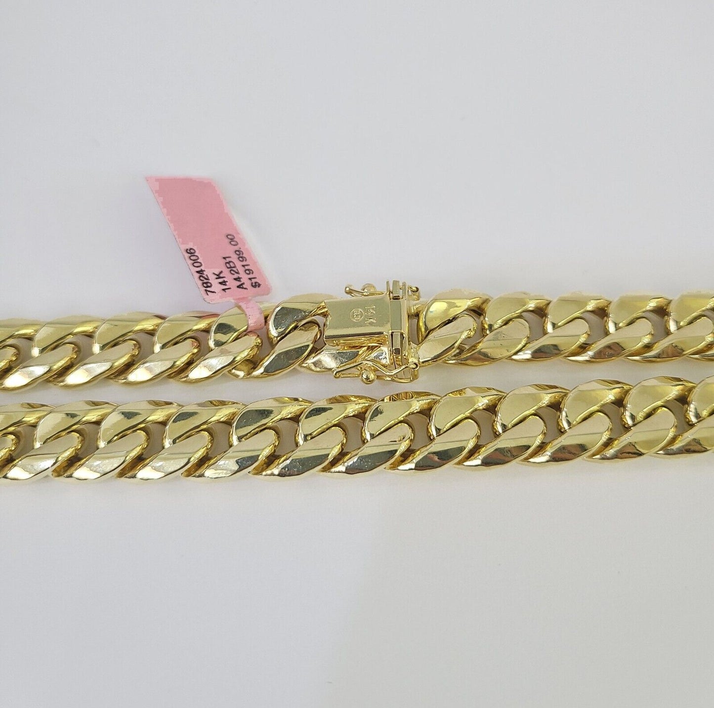 Real 14K Miami Cuban Link Chain Necklace Yellow Gold 24 inch 11mm Mens Hollow