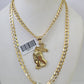 10k Gold Chain Praying Hand Charm Solid Cuban Curb 5mm 18"-28" Inch SET Necklace