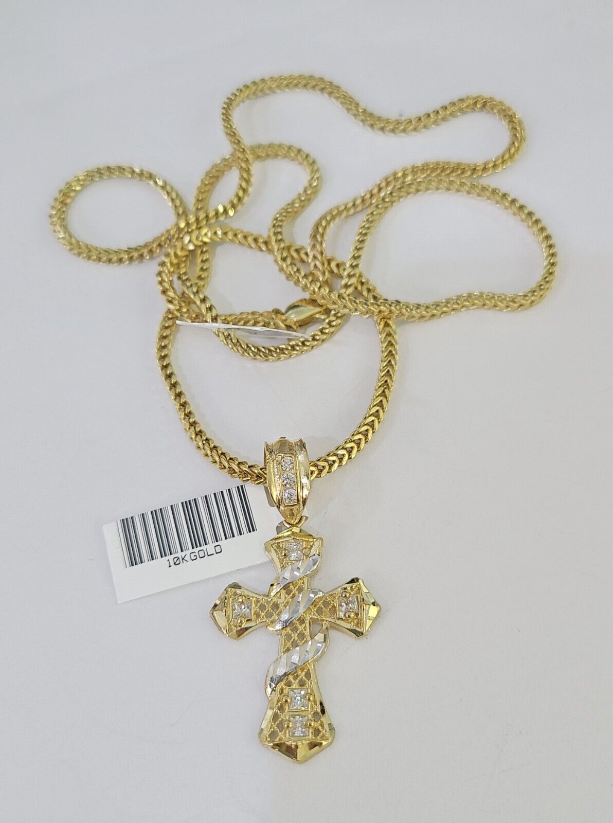 10K Gold Franco Chain Cross Charm Length 18-26 inches 2mm REAL Yellow