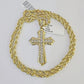 10k Solid Rope Chain Jesus Cross Charm Set 4mm 18"-30" Necklace Gold Pendant