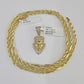 Real 10k Milano Rope Chain Diamond Lion Charm Necklace SET 3mm 18" 20" 22" 24"