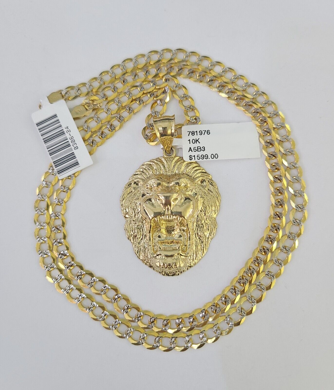 10k Gold Chain Roaring Lion Charm Solid Cuban Curb 5mm 18"-28" Inch SET Necklace