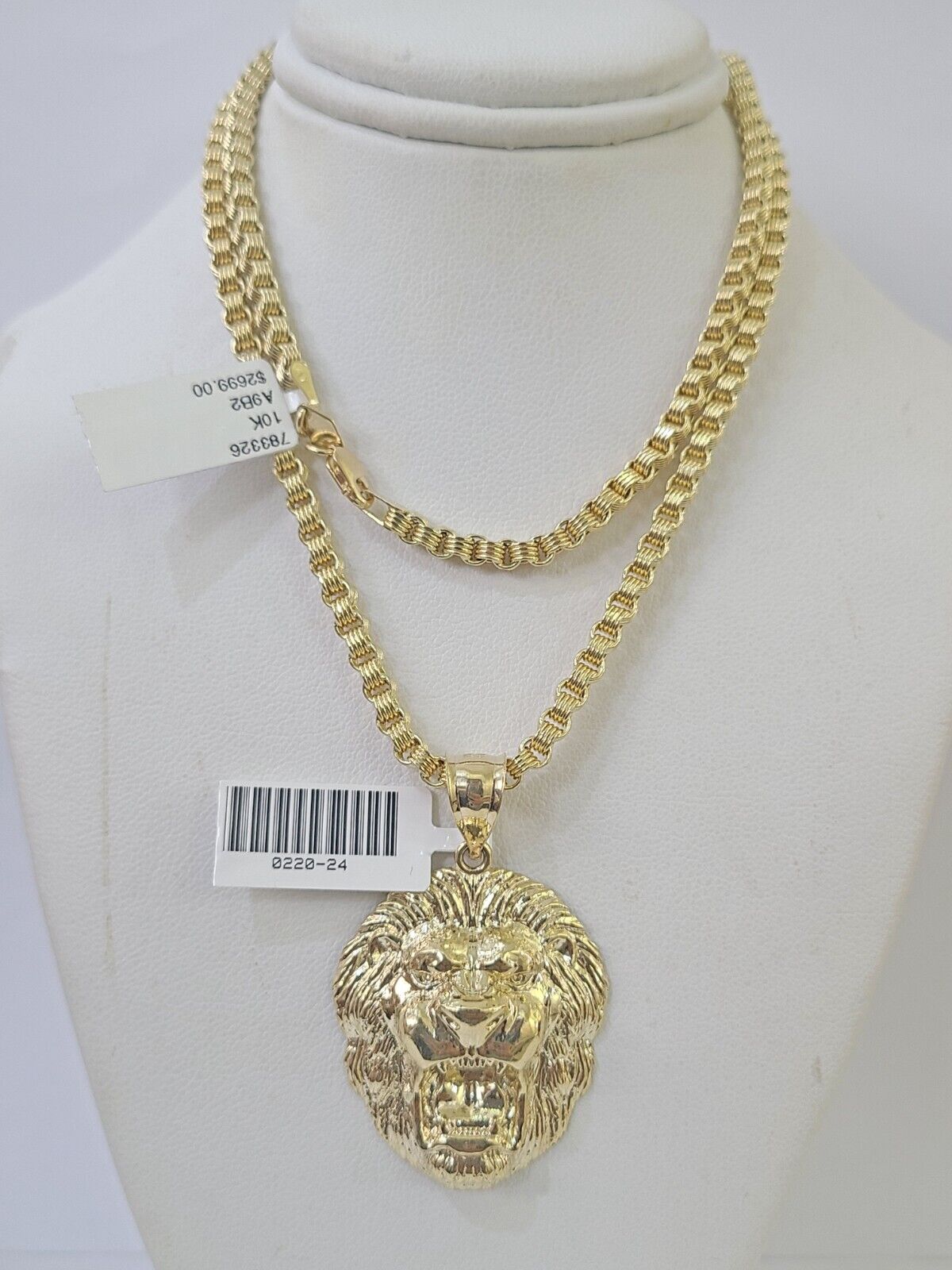 10k Gold Byzantine Necklace Lion Charm 18-26 inches 3mm REAL Yellow SET Chain