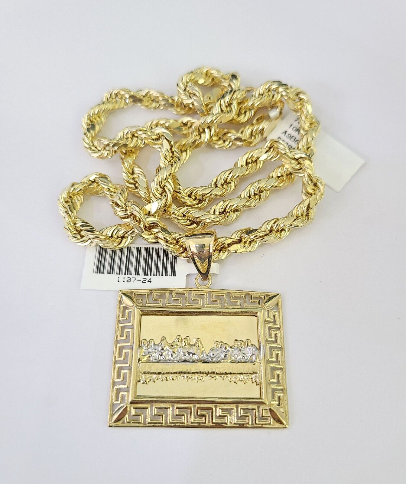 Real 10k Yellow Gold Rope Chain Last Supper Charm Set 6mm 18"-28"Inch Necklace