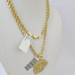 Real 10k 3mm Rope Chain Royal Flush Pendant 18" 20" 22" 24" 26" Gold Set