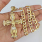 10k Gold Chain Cross Charm Solid Cuban Curb Necklace 9mm 20"-30" Diamond Cut SET