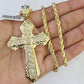 10k Solid Rope Chain Jesus Cross Charm Set 4mm 18"-28" Necklace Yellow Gold