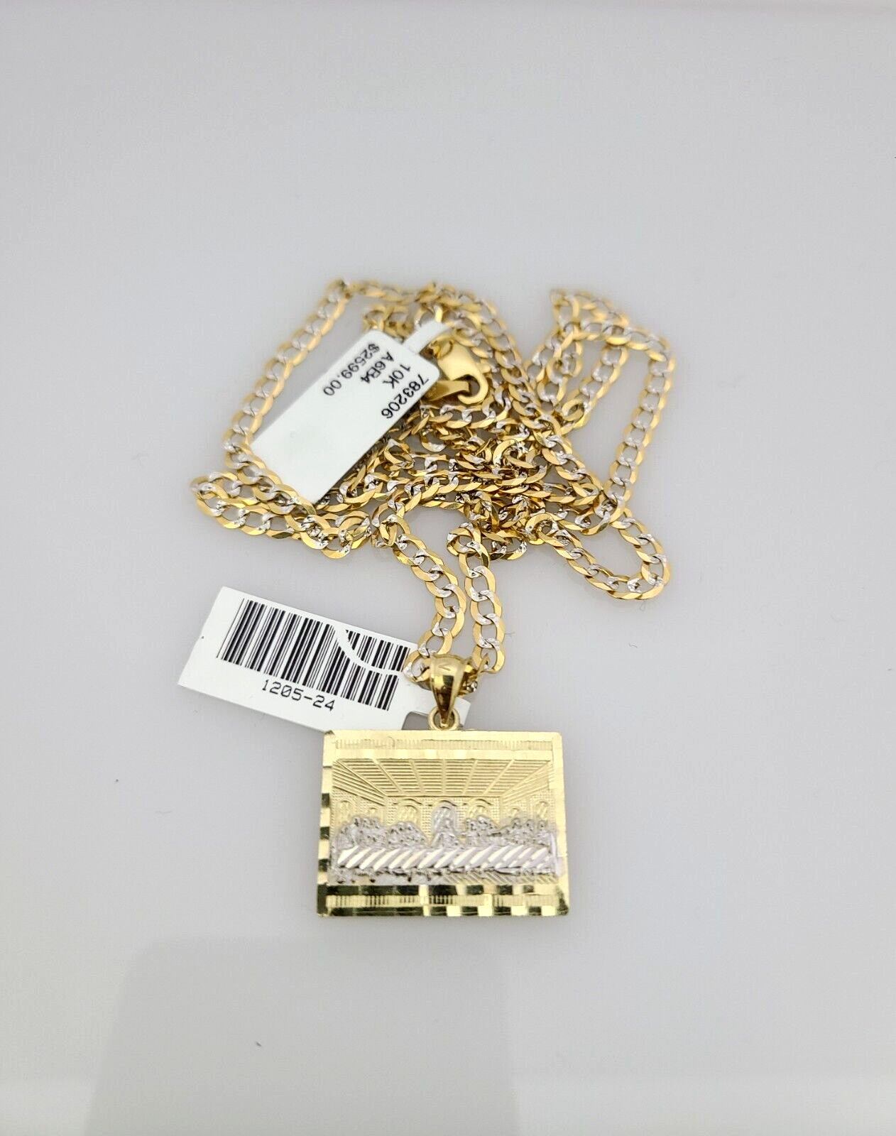 10k Gold Solid Cuban Curb Chain Necklace Last Supper Pendant Set 3mm 18"-26"