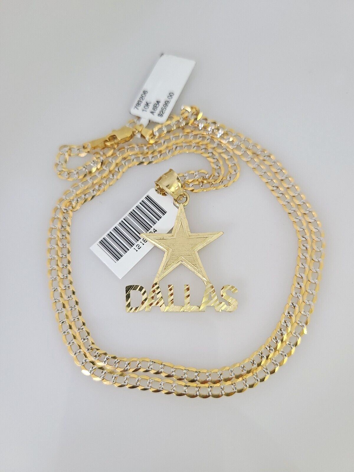 10k Gold Solid Cuban Curb Chain Necklace Dallas Star Pendant Set 3mm 18"-26"