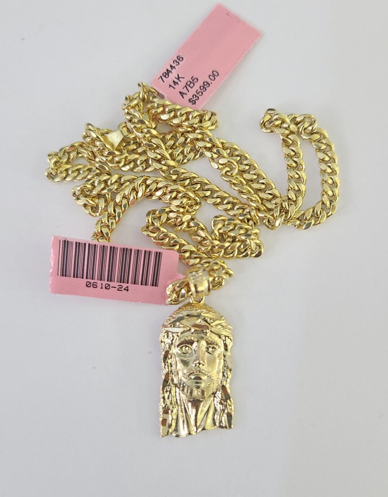 Real 14k Chain Jesus Head Charm Set Miami Cuban Link 4mm Necklace Pendant