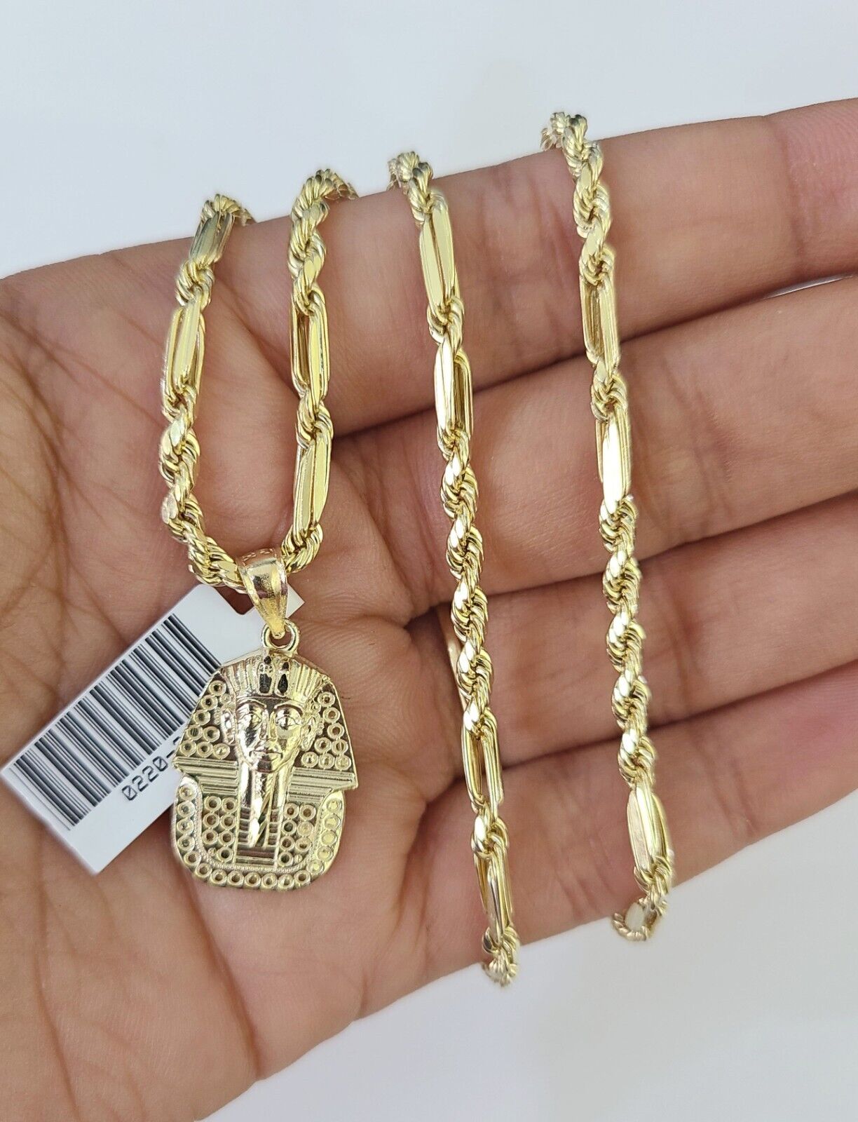 10k Milano Rope Chain Pharaoh Head Charm Necklace SET 3mm 18" 20" 22" 24 Pendant