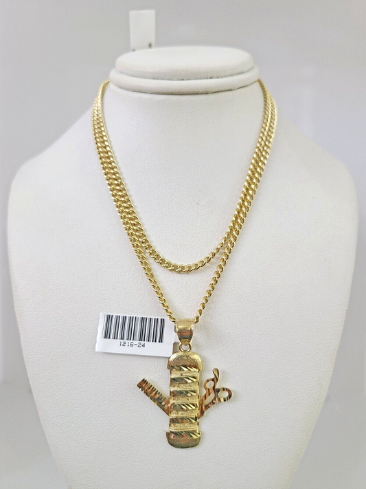 10k Gold Miami Cuban Chain Barber Scissors Charm Pendant 3mm 18-28in Necklace