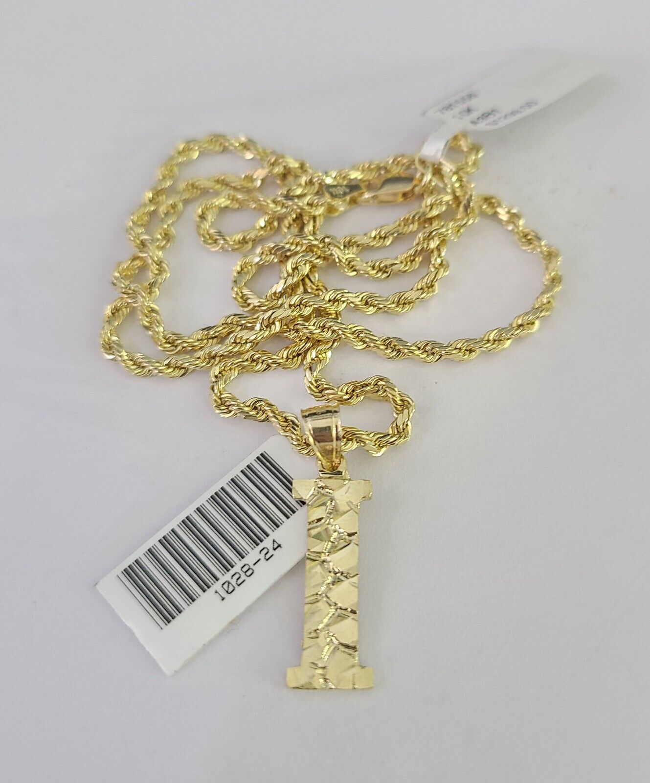 10k Gold Initial I Charm Rope Chain 16"-26" 2.5mm SET Necklace Alphabet Pendant