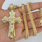 10K Franco Chain Jesus Cross Pendant Charm Necklace 20"-26" 5mm Gold Yellow SET