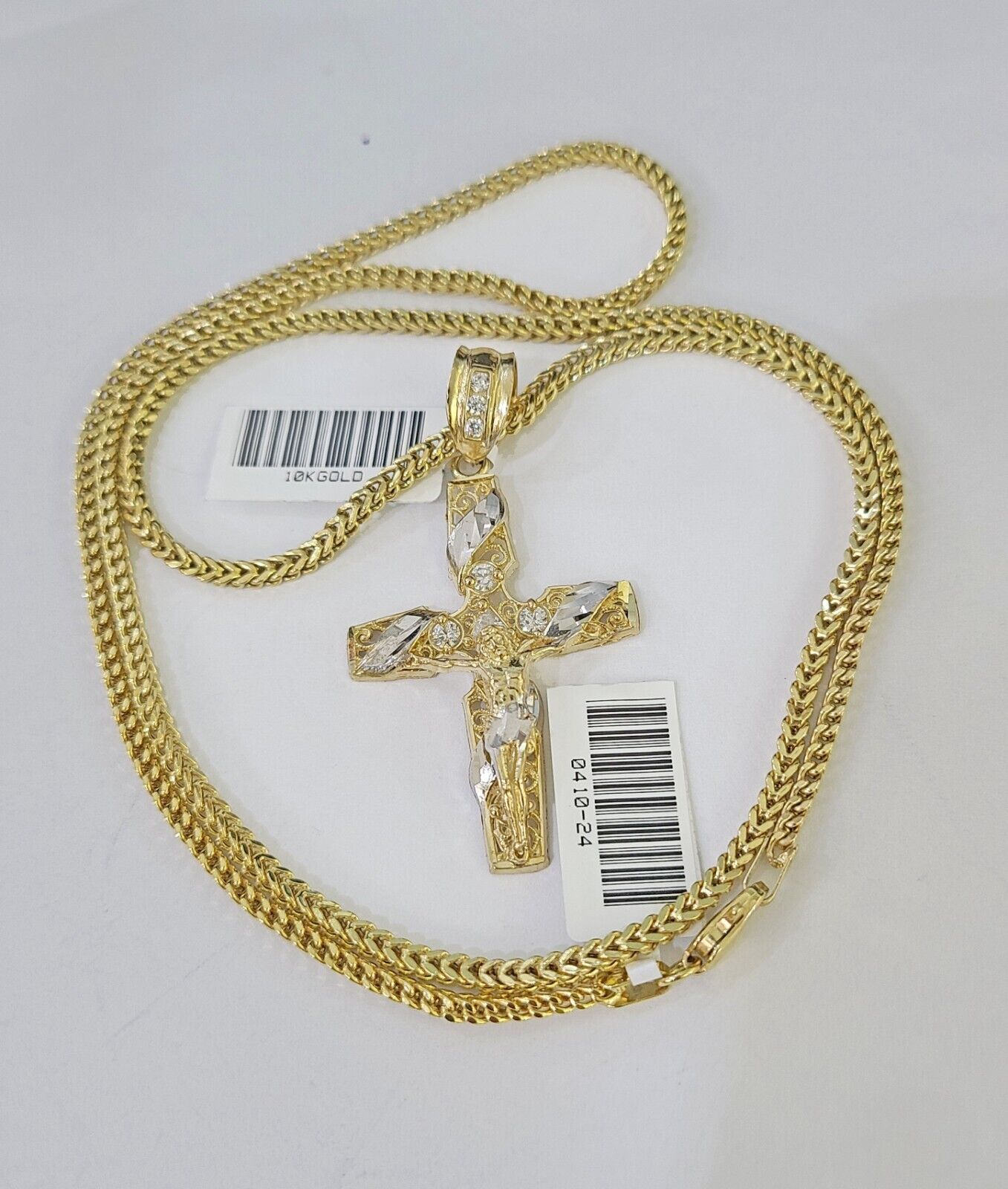 10K Gold Franco Chain Cross Charm Length 18-26 inches 2mm REAL Yellow