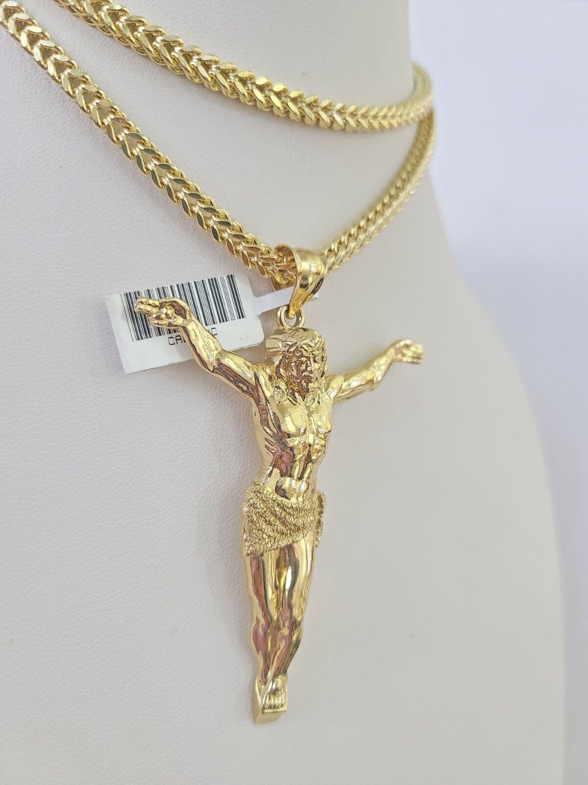 10K Franco Chain Jesus Pendant Charm Necklace 20"-28" 4mm Gold SET Yellow