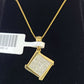 Real 10k Yellow Gold Square Diamond Pendant Box Chain Necklace Set Women