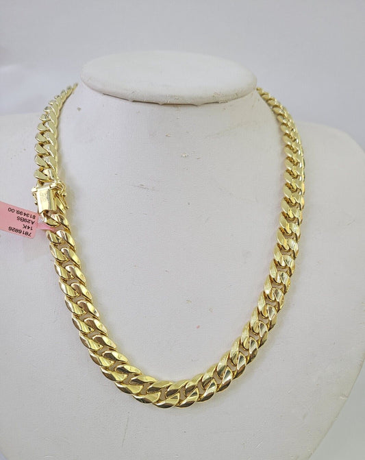 Real 14K Miami Cuban Link Chain Necklace Yellow Gold 18 inch 9mm Mens Hollow