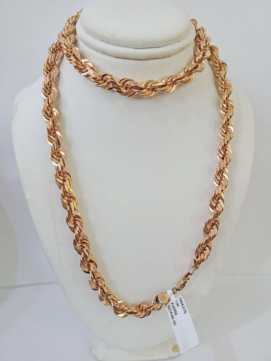 10k Solid Rose Gold Rope Chain Necklace 24" Inches 7mm Diamond Cut