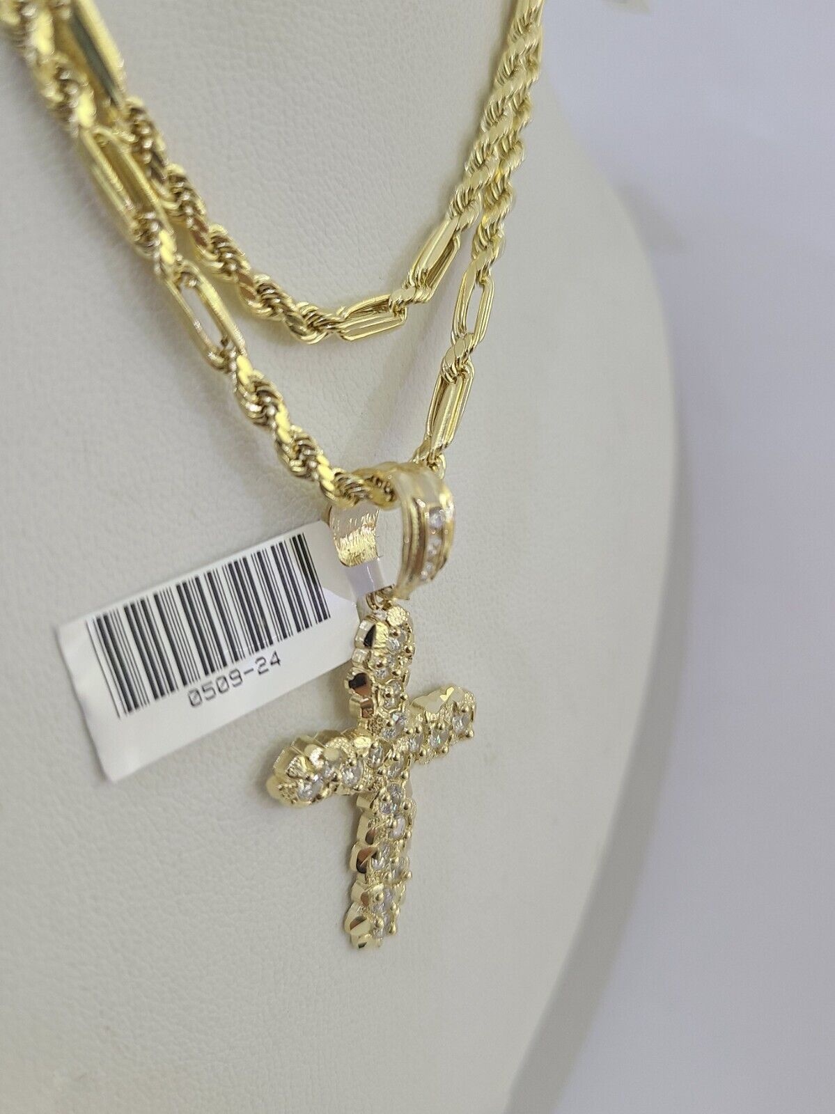 10k Milano Rope Chain Jesus Cross Charm Necklace SET 3mm 18" 20" 22" 24"