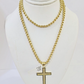 Real 10k Gold Plain Cross Byzantine Chain Necklace 3mm 20" SET 10kt Genuine