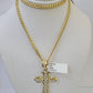 10k Nugget Cross Charm Miami Cuban Chain 4mm 22 inch SET Yellow Gold