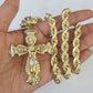 Real 10k Rope Chain Jesus Cross Charm Set 8mm 20"-30" Inch Necklace Yellow Gold