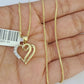 10K Solid Franco Chain Heart Pendant Charm Necklace 16"-22" 1mm Gold Ladies