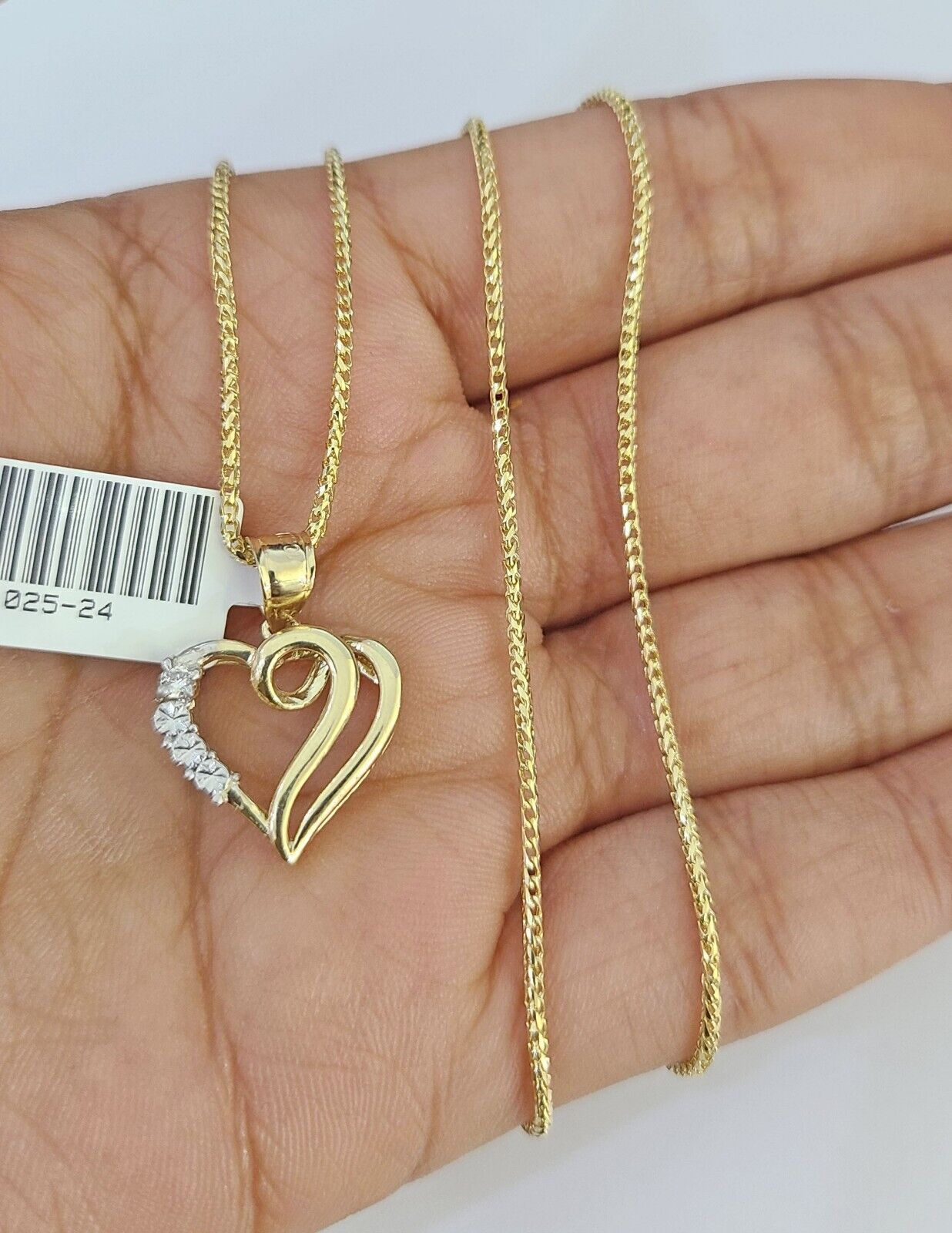 10K Solid Franco Chain Heart Pendant Charm Necklace 16"-22" 1mm Gold Ladies