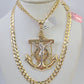 14k Gold Chain Jesus Anchor Charm Solid Cuban Curb 5mm 20"-28" SET Necklace