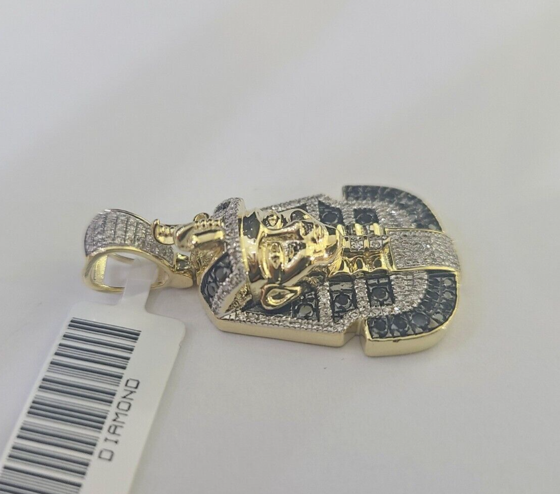 10k Pharaoh Head Diamond Pendant Charm Yellow Gold Men Women Real 10Kt 1.5 inch