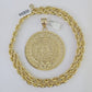 10k Solid Rope Chain Mayan Calendar Pendant Necklace 7mm 20"-30" SET Charm