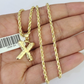 10k Gold Initial X Charm Rope Chain 16"-26" 2.5mm SET Necklace Alphabet Pendant